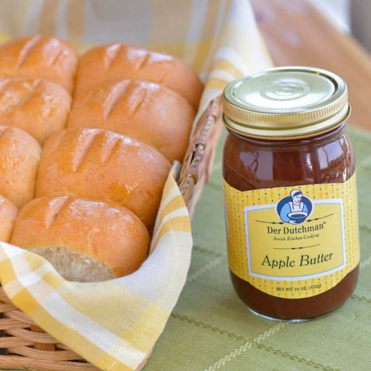A great gift idea, our freshly-baked Dinner Rolls are paired with old-fashioned Der Dutchman Apple Butter. What a combination!

You'll receive one 16oz Der Dutchman Apple Butter and a dozen Dinner Rolls, with choice of wheat or white.