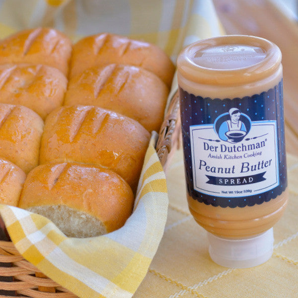 Somethings just go together...that's the case with our Der Dutchman Amish Peanut Butter Spread and our fresh-baked Dinner Rolls. This traditional combo is often served for lunch at Amish Church services and is a great snack for kids.

A great gift idea! 