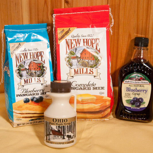 What's for breakfast? Pancakes, of course! Here's the perfect gift for the pancake-lover.

8oz Ohio Maple Syrup
32oz New Hope Pancake Mix
8.5oz Blueberry Fruit Syrup
24oz New Hope Blueberry Pancake Mix 