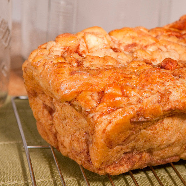 Our huge apple fritters are always popular in the donut area of our bakeries - now try our apple fritter bread! It's made with the same yeast dough and liberally sprinkled with cinnamon and finely chopped pieces of apple. A very solid bread, each apple fritter loaf is approximately 24 oz.

Excellent to eat by the slice or as French toast. Available plain or with vanilla icing.