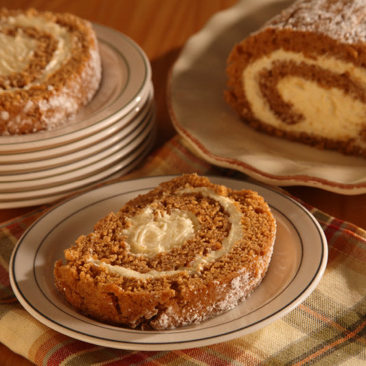 An Amish country classic, cake rolls can be difficult to put together if you attempt it yourself. No need to bother - try our one of ours from the bakery of Der Dutchman Restaurant. Thin layers of moist pumpkin and chocolate cakes are rolled with rich sweet cream cheese filling and dusted with powdered sugar. We recommend that you refrigerate your cake roll immediately when you receive it.

A idea for an Amish Gift Basket! 

Each cake roll weighs approximately 25 to 28 oz. Available in either a one-pack or 