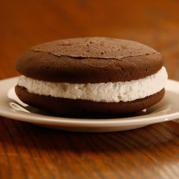 Are whoopie pies a pie, cake or cookie? We'll let you decide - our chocolate cookie sandwiches are made with rich dark chocolate cake "cookies" and filled with sweet, light and fluffy filling. Also called "gobs" in some areas, chocolate whoopie pies are a delightfully addicting treat.

Cookies are approximately three inches in diameter. Homemade in Ohio's Amish Country. 