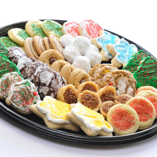 No time to bake for your holiday party or family gathering? Let our experienced Amish bakers help you! Our homemade cookie trays are assembled, carefully wrapped and ready to serve. Assorted Christmas Cookies -

12 inch tray - Assorted Tray

    12 Christmas cut-outs
    3 white sugar
    3 peanut butter blossoms
    3 date pinwheels
    3 Russian tea balls
    2 chocolate crinkles
    2 monster cookies
    2 pecan tarts 

Also available in all Christmas cut-out cookies.

16 inch tray - Assorted Tray

    1