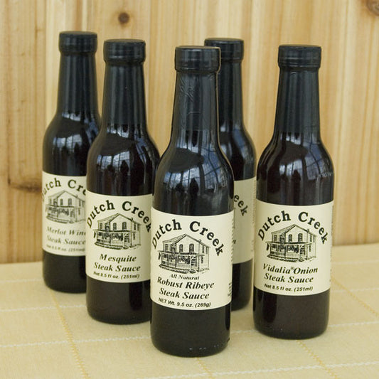 Enhance the flavor of your meats with our Dutch Creek Steak Sauces. Use them as a marinade for a fuller flavor or during grilling for a more subtle taste. Personally recommended by our Dutch Valley Market butcher, Bob Grossenbacher. 
