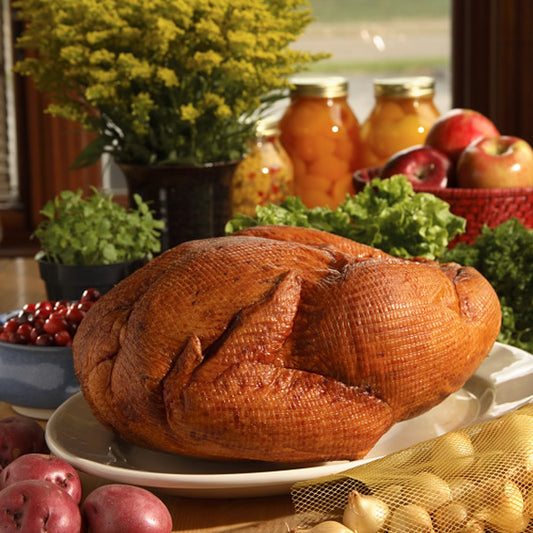 Hickory wood-smoked the old-fashioned way, with hardwood chips and sawdust, for a tender, less salty turkey. Weight is approximately 8 to 12 lbs - about 15 servings 
