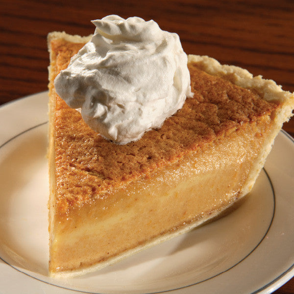 It's not your typical pumpkin pie! Traditional pumpkin pie is heavy with a strong pumpkin taste. With our pie, enjoy the lighter, milder custard-style pumpkin pie that has been a mainstay in our restaurants and bakeries for years. Whipped cream not included.

For optimal freshness, our pumpkin pies must ship in an insulated cooler in two days. We recommend that you select 2nd day shipping if you live beyond the two-day shipping radius of Sugarcreek, Ohio.

Available as a 9 inch pie. 
