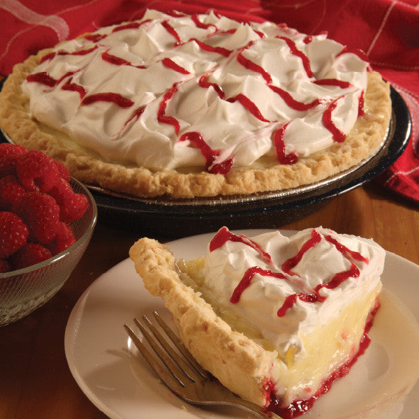 You won't find Red Raspberry Cream Pie just anywhere. Refreshing and unique, our homemade raspberry filling is layered with our luscious vanilla pie filling in a pie shell. We carefully measure and package each ingredient to make your pie just like the ones we serve in our Der Dutchman Restaurants. No baking is required! Assemble in minutes, according to our included instructions. Prepared and shipped from Ohio's Amish Country. 

Contents of the kit: 
 Red Raspberry filling
One 9-inch pie crust
Cooked vanil